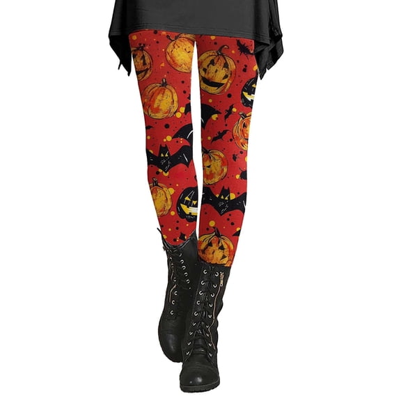 TGPMGRZ Halloween Leggings for Women High Waisted Yoga Pants Stretch Pumpkin Leggings Fall Winter Pants #01 Red, Size M