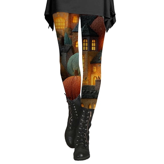 TGPMGRZ Halloween Leggings for Women High Waisted Yoga Pants Stretch Pumpkin Leggings Fall Winter Pants #02 Orange, Size XXL