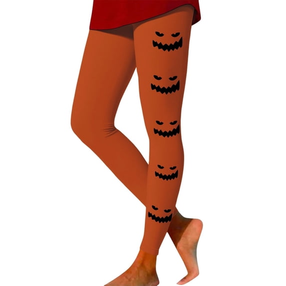 TGPMGRZ Halloween Leggings for Women Tummy Control High Waisted Athletic Workout Yoga Pants Pumpkin Printed Stretchy Tights #06 Orange, Size L