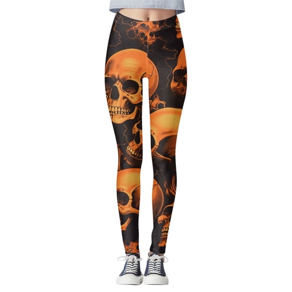 TGPMGRZ Halloween Leggings for Women Tummy Control Workout Yoga Pants Stretch Fitness Tights #01 Black, Size L