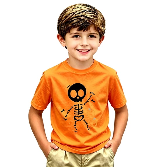 TGPMGRZ Kids Halloween Shirts Boys Cartoon Print Short Sleeve Tee Tops #A01 Orange 8-9 Years