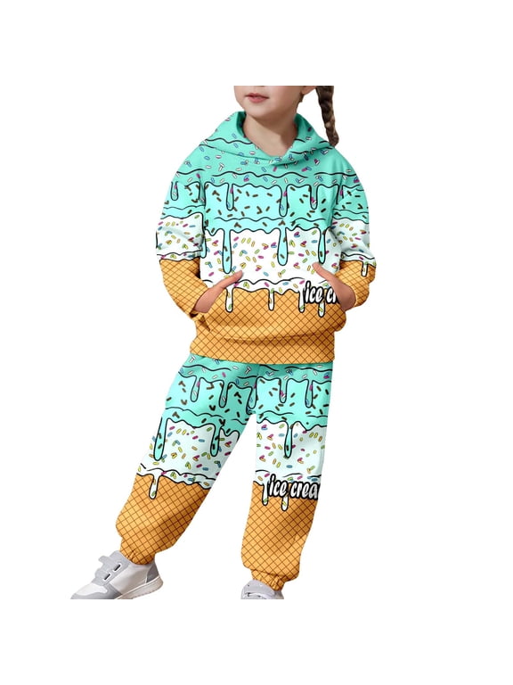 Kids Ice Cream Hoodie Sweatshirt and Sweatpants Set Two Piece Outfit with Pockets