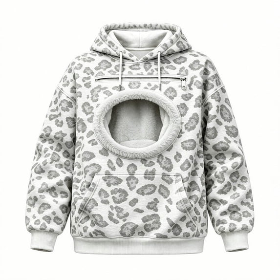 TGPMGRZ Leopard Print Hoodies, Oversized Hooded Sweatshirt with Pocket Front Carry Pouch for Cats Dogs