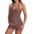 thumbnail image 1 of TGPMGRZ Maternity One-Piece Swimsuits with Shorts Boyleg Pregnancy Bathing Suits Boyshort Brown, Size L, 1 of 5