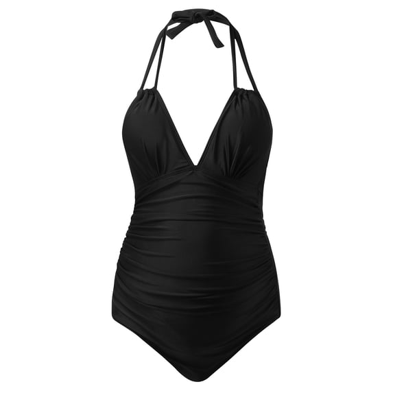 TGPMGRZ Maternity Swimsuits One-Piece V Neck Pregnancy Swimwear Halter Maternity Bikini Bathing Suits Black, Size XL