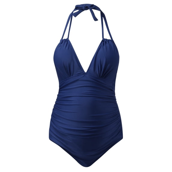TGPMGRZ Maternity Swimsuits One-Piece V Neck Pregnancy Swimwear Halter Maternity Bikini Bathing Suits Navy, Size XL