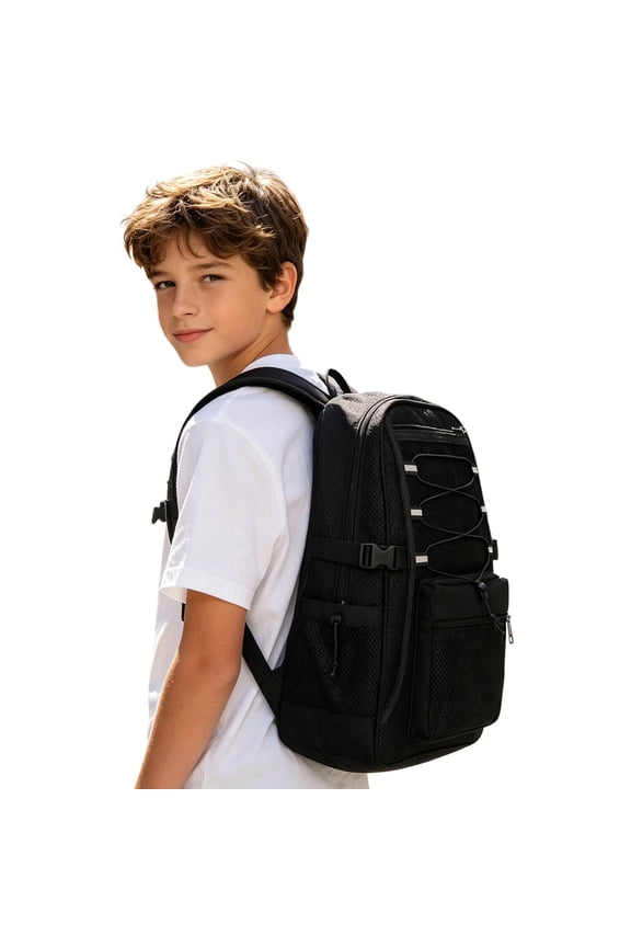 Mesh Backpack for School, Heavy Duty Back to School See Through Net Bookbag, Semi-Transparent Net Back Pack (Black)