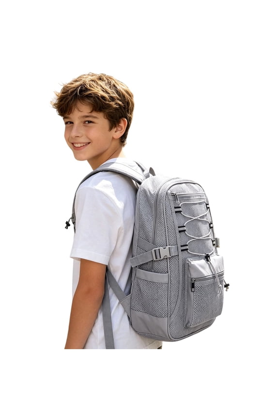 Mesh Backpack for School, Heavy Duty Back to School See Through Net Bookbag, Semi-Transparent Net Back Pack (Grey)