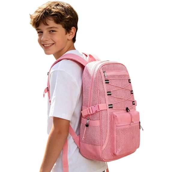 TGPMGRZ Mesh Backpack for School, Heavy Duty Back to School See Through Net Bookbag, Semi-Transparent Net Back Pack (Pink)