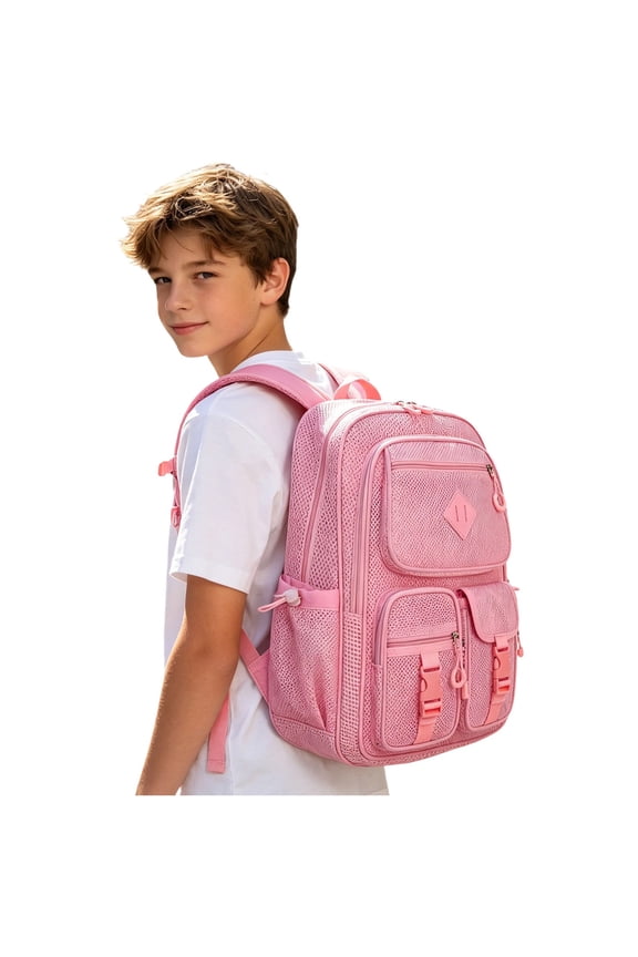 Mesh Backpack for School, Large Heavy Duty See Through Net Bookbag - Transparent Back Pack for Beach, Swimming, Work, Travel (Red)