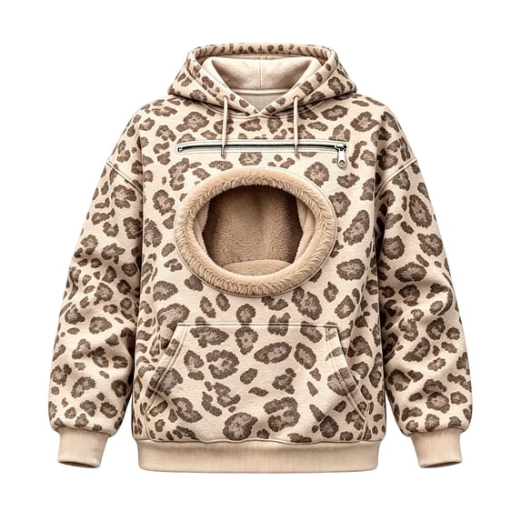TGPMGRZ Pet Pouch Hoodie for Women Leopard Print Cat Pouch Warm Hooded Sweatshirt