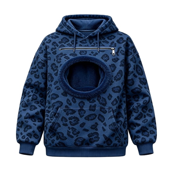 TGPMGRZ Pet Pouch Hoodie for Women Leopard Print Cat Pouch Warm Hooded Sweatshirt