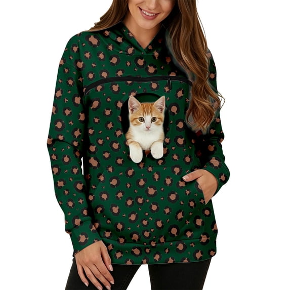 TGPMGRZ Pet Pouch Hoodie for Women with Kangaroo Pocket Cat Dog Carrier Hoodies Leopard Printed