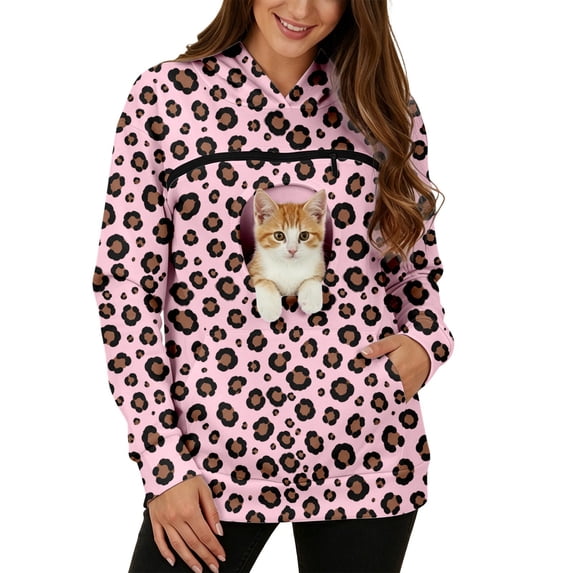 TGPMGRZ Pet Pouch Hoodie for Women with Kangaroo Pocket Cat Dog Carrier Hoodies Leopard Printed