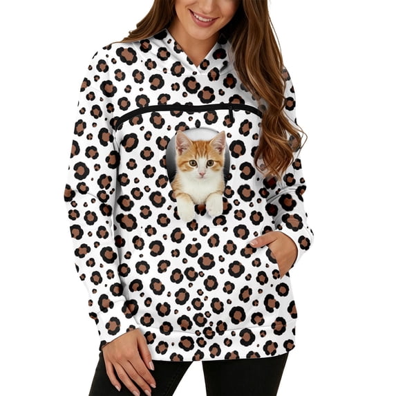 TGPMGRZ Pet Pouch Hoodie for Women with Kangaroo Pocket Cat Dog Carrier Hoodies Leopard Printed