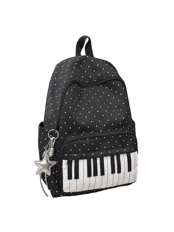 Piano Backpack Whimsical Twee Backpack Y2k Cute Bookbag Medium Daypack Cutecore Supplies #01 Black, One Size