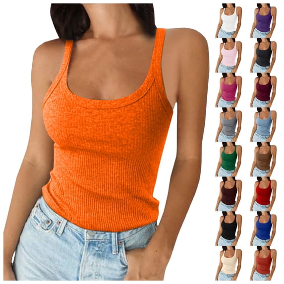 TGPMGRZ Ribbed Tank Tops with Built in Bra Womens Slim Fit Spaghetti Strap Undershirt Size M