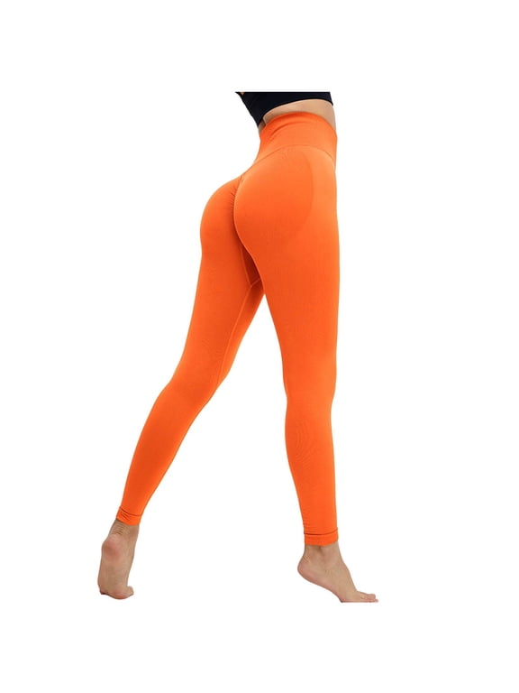 Scrunch High Waisted Leggings for Women Lifting Tummy Control Booty Yoga Gym Running Workout Pants Compression, Orange Size M