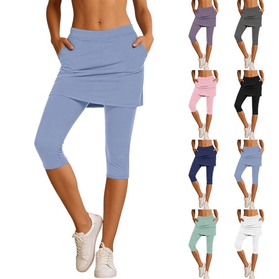 TGPMGRZ Skirted Leggings for Women Stretchy Breathable Workout Cropped Yoga Pants and Skirts with Pockets Mint Green Size XXL