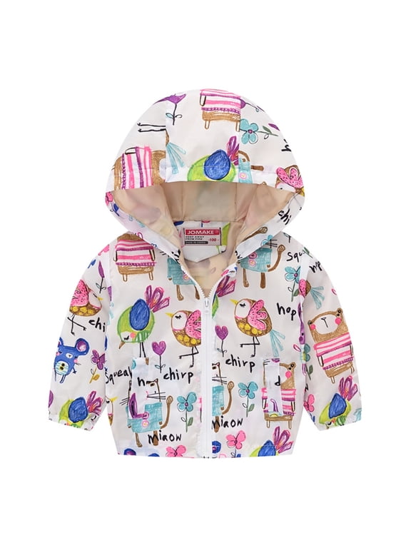 Toddler Baby Windbreaker Jacket, Boys Girls Outerwear Hooded Coat Fall Spring Clothes #A01 White, 12-18 Months