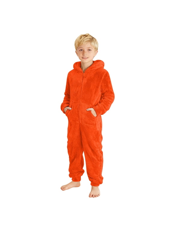 Toddler Kids Onesie, Hooded Zip Up Jumpsuit, Fuzzy Winter Romper, 1-12Y