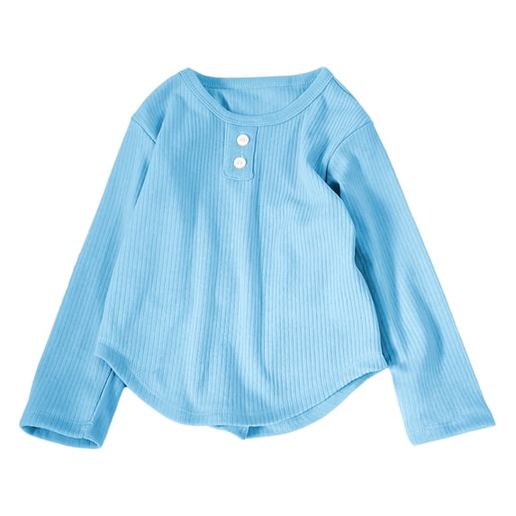 TGPMGRZ Toddler Kids Long Sleeve Shirts Fashion Cute Fall Winter Basic Tee Tops for Girls #A01 Sky Blue 5-6 Years