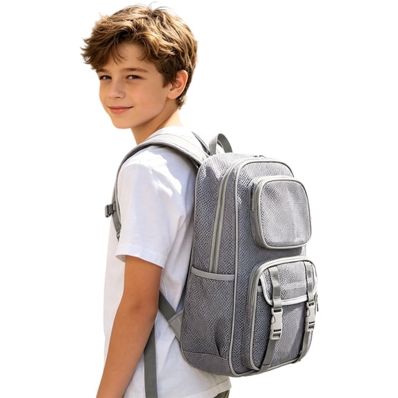 TGPMGRZ Transparent Mesh Backpack, See Through Adults College Backpack for Travel Work Lightweight Mesh Breathable Bookpack (Grey)