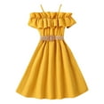 thumbnail image 1 of TGPMGRZ Tween Girls Dresses Summer Spaghetti Strap Cold Shoulder Ruffle Elastic Waist A Line Midi Party Dress for 7-12Y Yellow 8-9 Years, 1 of 4