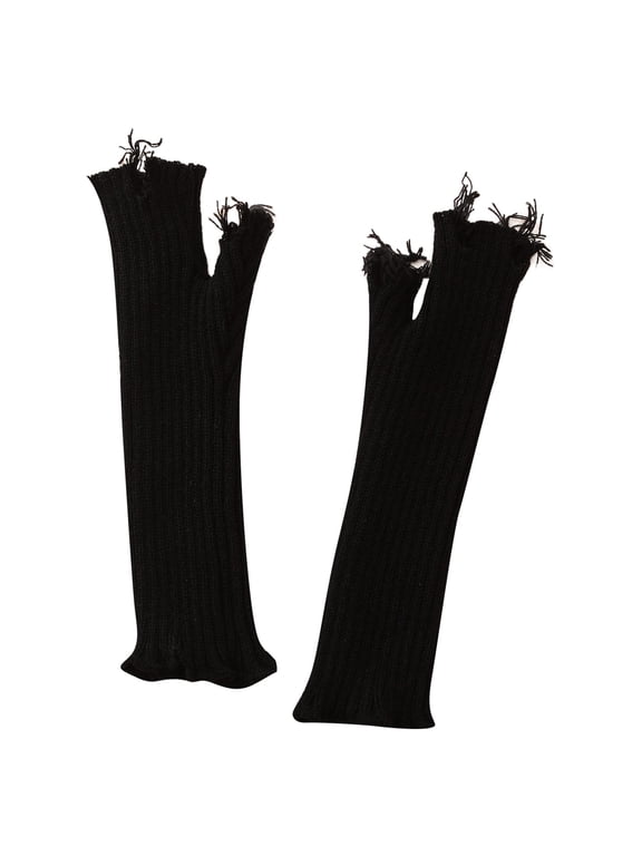 Women Solid Knitted Half Finger Gloves Ripped Design Breathable Stretchable Warm Winter Accessories for Daily Commute Outdoor Activities Touchscreen Compatible Casual Style