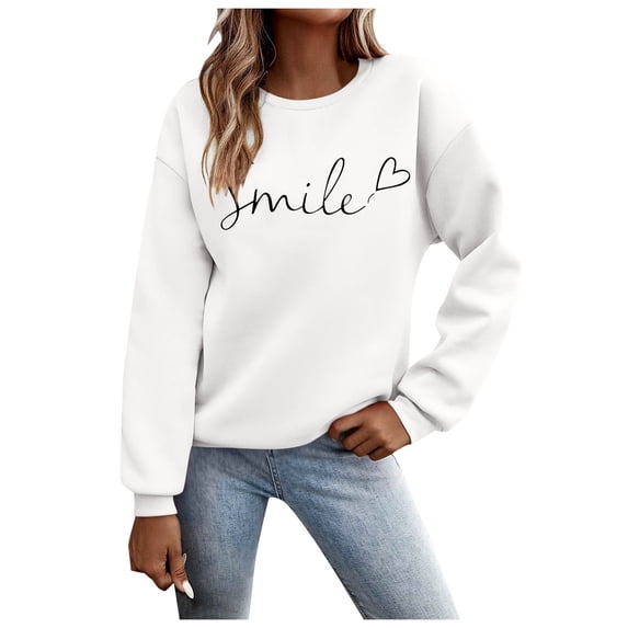 TGPMGRZ Women's Fashion Hoodies & Sweatshirts Cute Oversized Crewneck Long Sleeve Shirts Fall Winter Clothes #01 White, Size L
