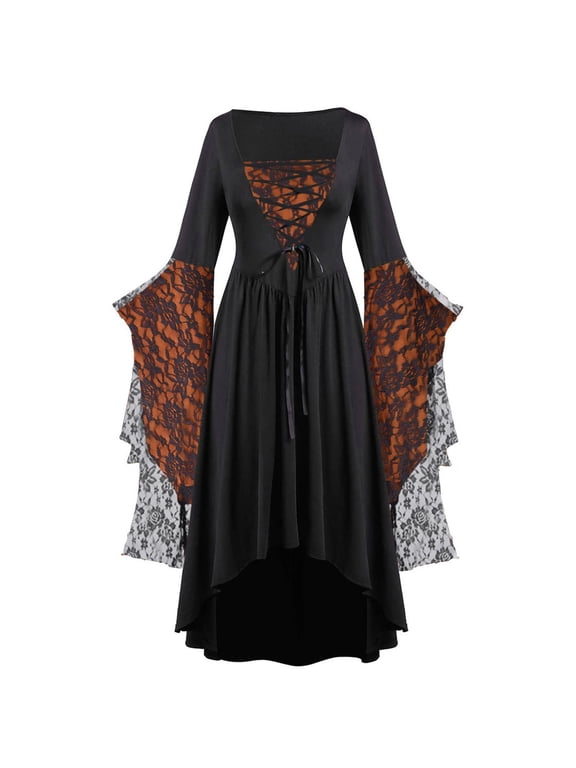 Women's Halloween Gothic Witch Dress Plus Size Lace-up Party Clothes
