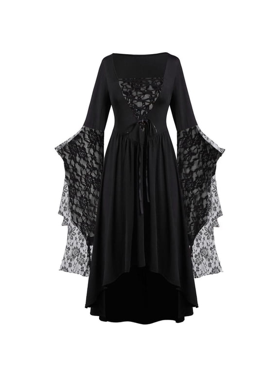 Women's Halloween Gothic Witch Dress Plus Size Lace-up Party Clothes