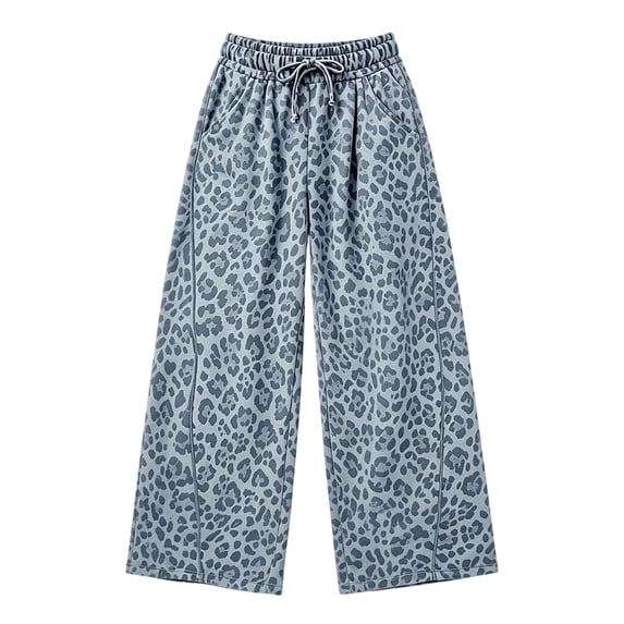 TGPMGRZ Women's Leopard Pants Wide Leg Baggy Sweatpants Casual Comfortable Trousers with Pockets
