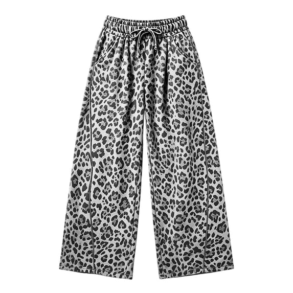 TGPMGRZ Women's Leopard Pants Wide Leg Baggy Sweatpants Casual Comfortable Trousers with Pockets