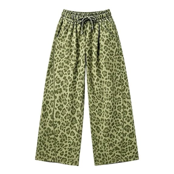 TGPMGRZ Women's Leopard Pants Wide Leg Baggy Sweatpants Casual Comfortable Trousers with Pockets
