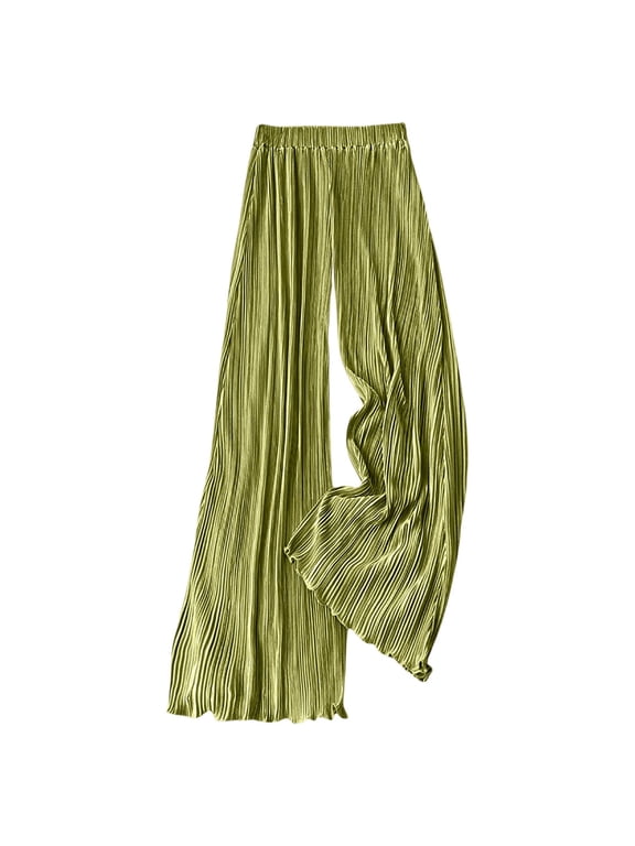 Women's Silk Satin Flowy Pants Dressy Pleated Palazzo Pants Fall Winter, S-XXL