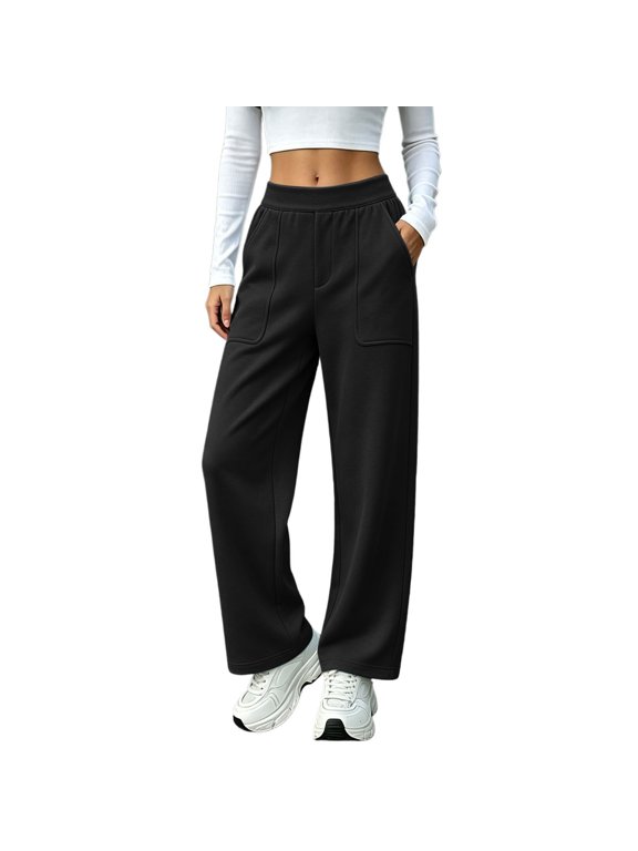 Women's Straight Leg Sweatpants Baggy Lounge Pants with Patch Pockets, S-XXXL