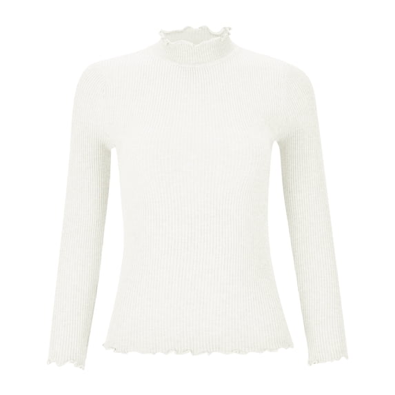 TGPMGRZ Women's Sweaters Ruffle Turtleneck Long Sleeve Shirts Ribbed Knit Lightweight Pullover Thermal Tops, #02 White One Size