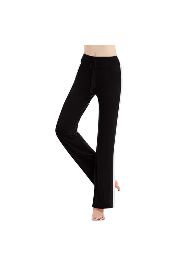 Women's Wide leg Yoga Pants High Waist Drawstring Loose Fit Side Striped Joggers Loungewear Sweatpants, Black Size S