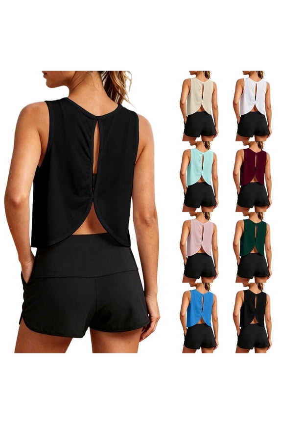 Womens Open Back Workout Tops Athletic Yoga Vests Backless Sleeveless Tank Tops Black Size S