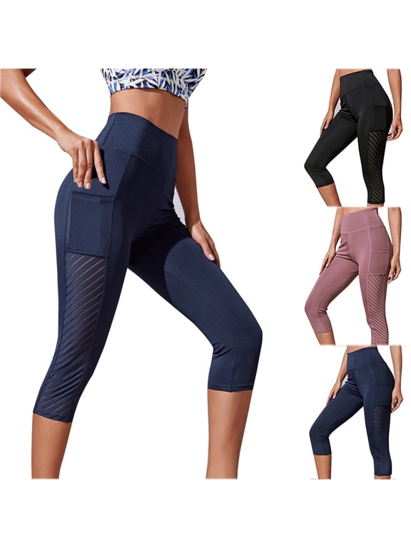 Womens Sheer Compression High Waisted Elastic Breathable Mesh Solid Cute Leggings Jegging Capris for Women Yoga Pants Black Size S