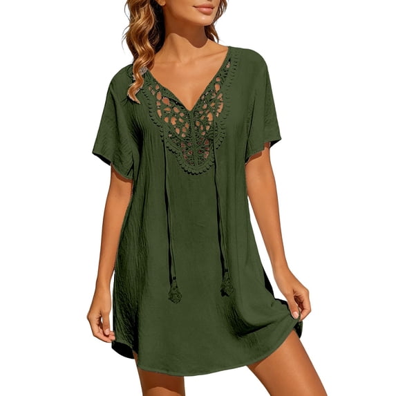 TGPMGRZ Womens Swimsuit Coverup Lace Crochet V Neck Bathing Suit Cover Up Dress Beach Cover Ups for Swimwear Green Size S