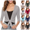 thumbnail image 1 of TGPMGRZ Womens Tie Front Cropped Cardigan Summer 3/4 Sleeve Bolero Shrug for Sleeveless Dress Beach Cover Up Tops, Green, Size L, 1 of 6