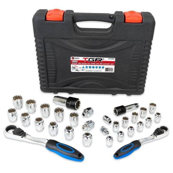 TGR 30PC Quick Release Go Thru Spline Socket Set - 1/4" & 3/8" Drive SAE/Metric Sizes