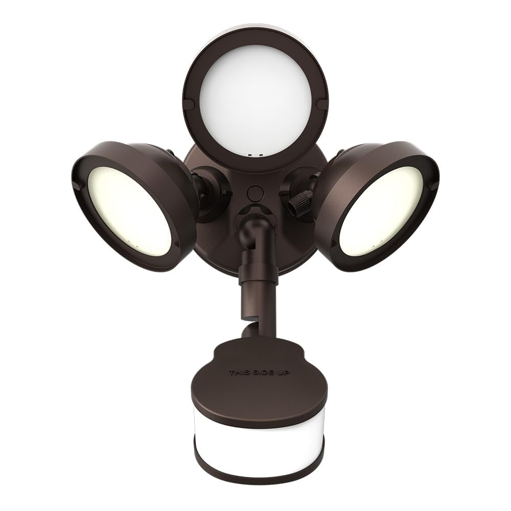 TGS 27-Watt, Bronze, Motion Activated, Outdoor Integrated LED Flood Light with Round Triple Head, 4000K, 3000 Lumens