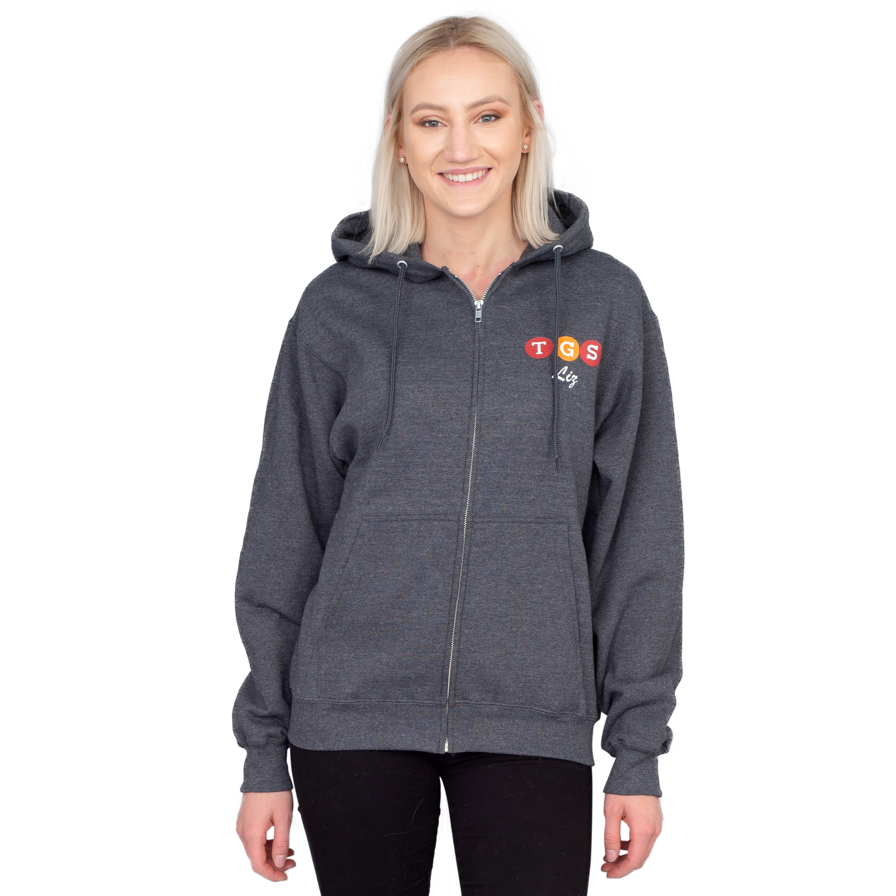 TGS Liz Tv Show Adult Heather Gray Zip Up Hoodie Sweatshirt