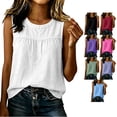 thumbnail image 1 of TGSLY Women's Lightweight Soft Cotton Linen Tank Tops Crew Neck Gathered Detail Sleeveless Tshirts Loose Fit Side Slit Design Solid Color Blouses Sky Blue XXXL, 1 of 8