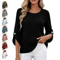 thumbnail image 1 of TGSLY 3/4 Bell Sleeve Linen Tops for Women Lightweigh Thin Crew Neck Button Tab Sleeve Blouses Loose Fit Dressy Casual Solid Color Shirts S, 1 of 8