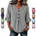 thumbnail image 1 of TGSLY 3/4 Ruffle Sleeve Striped Tops for Women Lightweight Thin Casual V Neck Decorative Button Placket Shirts Dressy Casual Peplum Blouses XL, 1 of 6