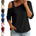 thumbnail image 1 of TGSLY Asymmetric One Shoulder Tops for Women Lightweight Thin V Neck Solid Color Blouses Relaxed Dressy Casual Half Sleeve T-Shirts S, 1 of 8